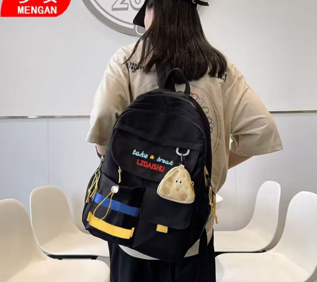 Stylish Black Backpack with Blue & Yellow Stripes