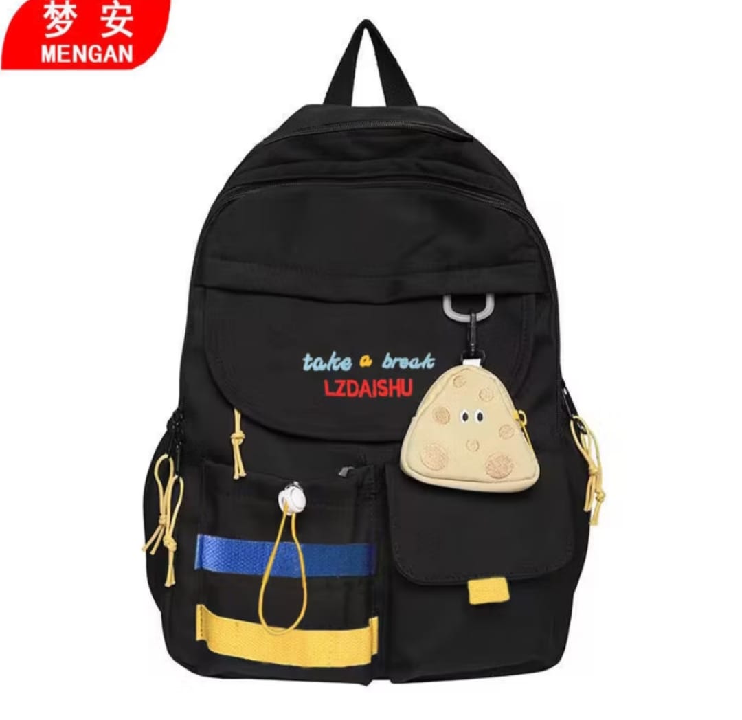 Stylish Black Backpack with Blue & Yellow Stripes